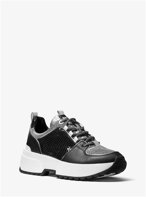 michael michael kors cosmo mixed-media leather trainer|MICHAEL Michael Kors Cosmo Trainer Sneakers .